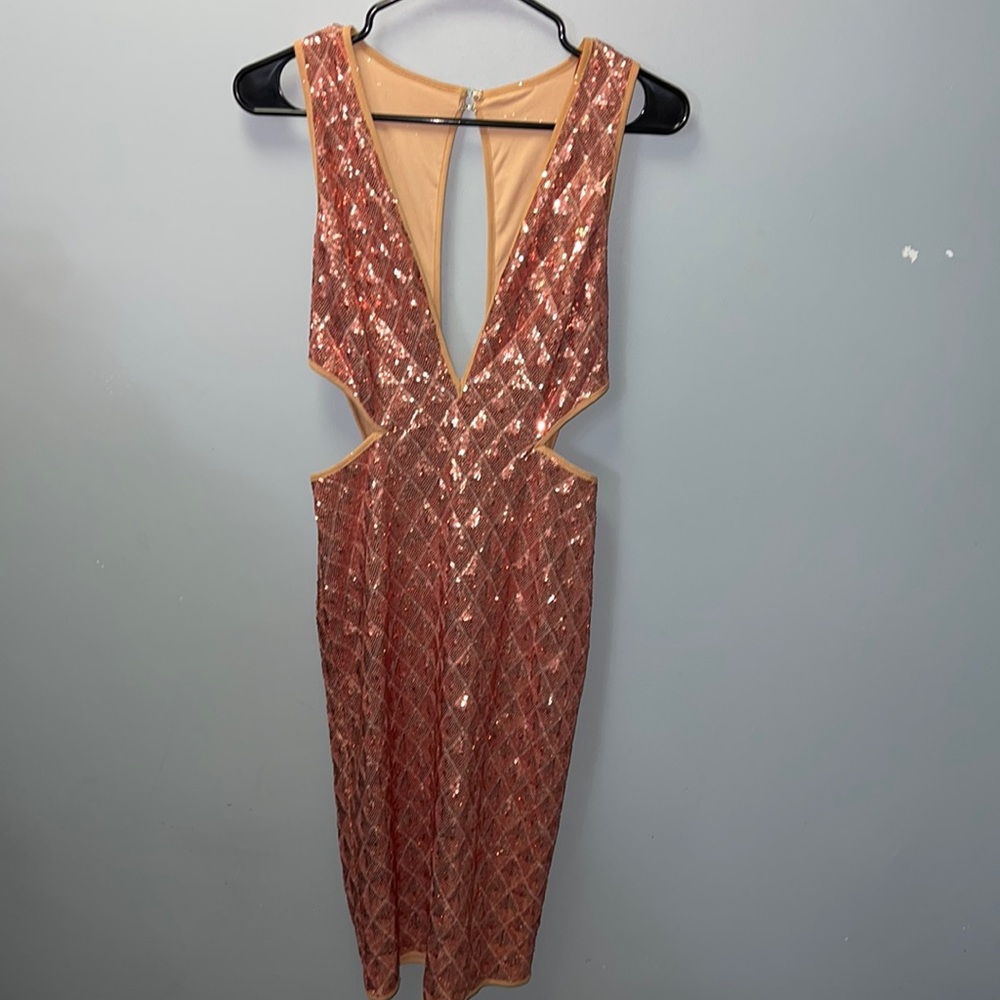 Wow Couture World of Women Sequin Dress, Rose Gold, Size Small